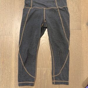 Athleta Gray Leggings with Tan Stitching